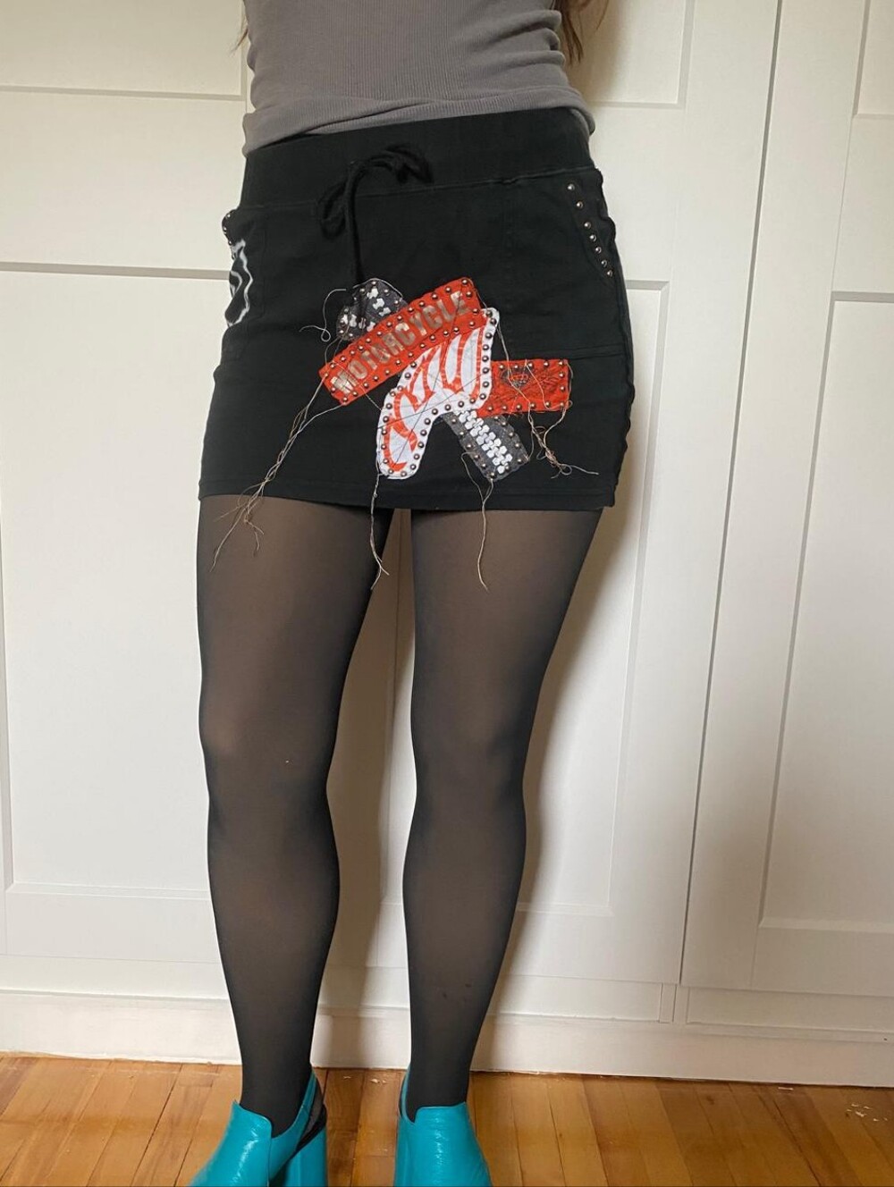 Vintage Goa Los Angeles Moto Mini Skirt Studs Patchwork
